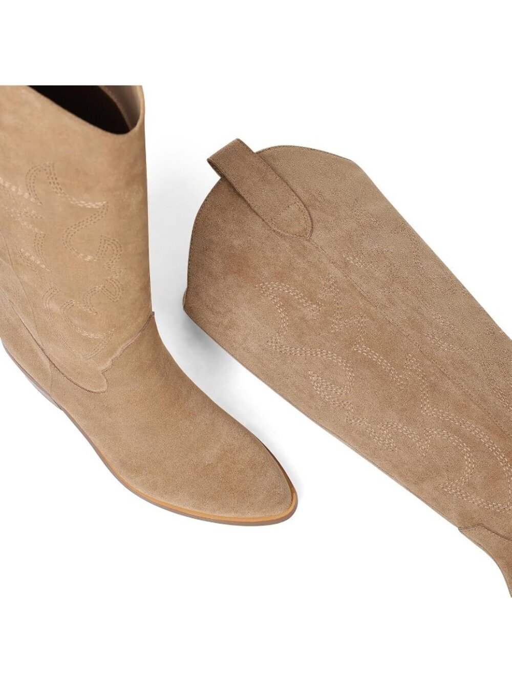 Women's Brownish Knee High Wide Calf Cowgirl Boots with Embroidered Pull On - Picture 2 of 5